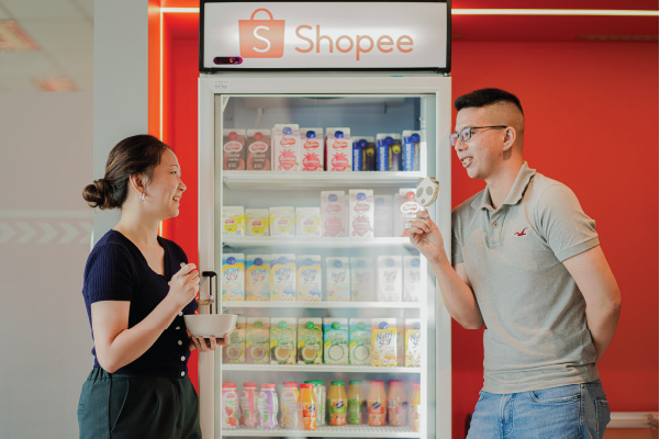 Our Shopee interns enjoying a snack in the pantry