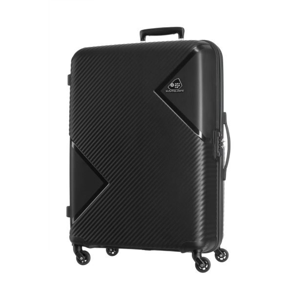 black kamiliant zakk spinner luggage with geometric zigzag design best luggage singapore