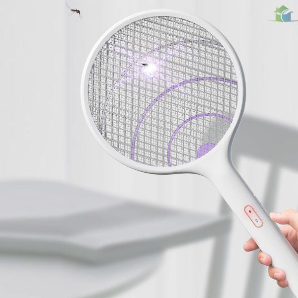 white mosquito swatter with insects flying around 