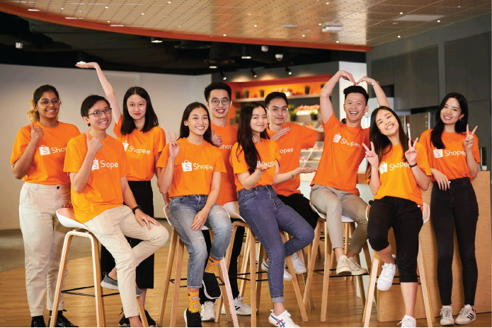 A Shopee intern with his batch of Shopee Apprenticeship Programme Apprentices Shopee work culture