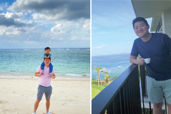 A Shopee dad from Japan with his son at the beach Shopee work culture fathers