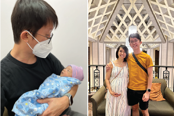A Shopee dad from Malaysia with his newborn child and his wife Shopee work culture 