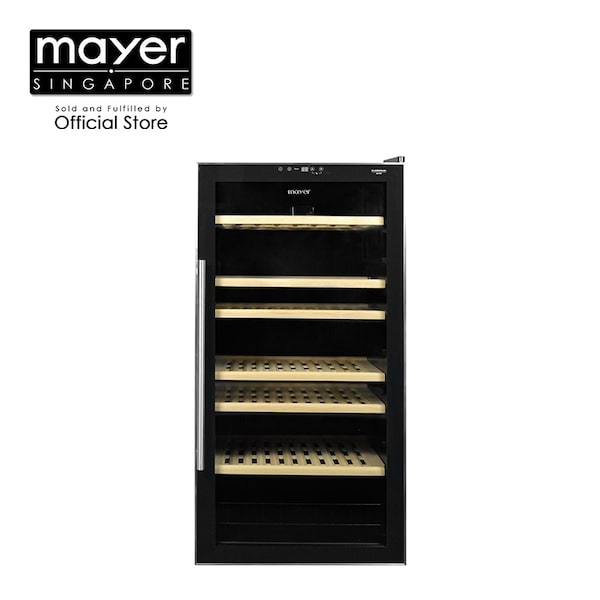 Mayer 99 bottle wine chiller in black with wooden racks