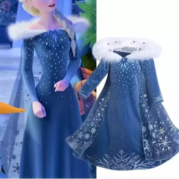 frozen elsa blue gown with white fur collar