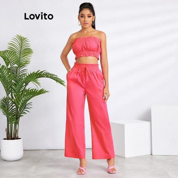 lovito pink co-ord set with long pants