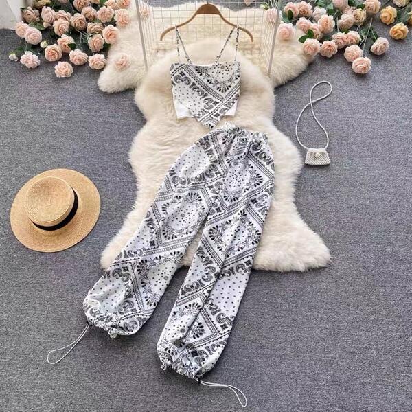 white co-ord set with tribal prints
