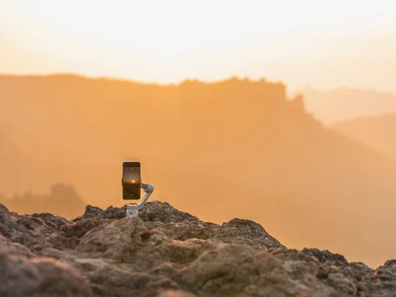 gimbal as a tripod with phone atop a mountain