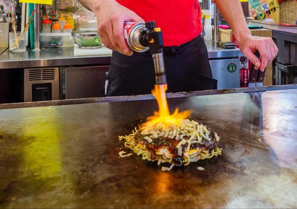 a torch of fire on Okonomiyaki recipe