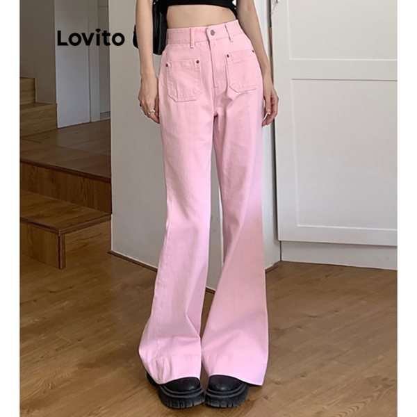 barbie outfits ideas singapore Lovito Casual Plain Pocket Washed High Waist Jeans