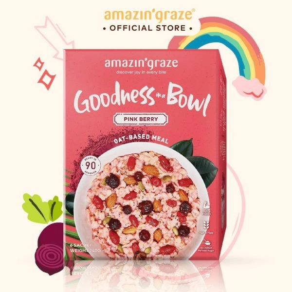 Amazin’ Graze Pink Berry Instant Oatmeal - best healthy snack singapore