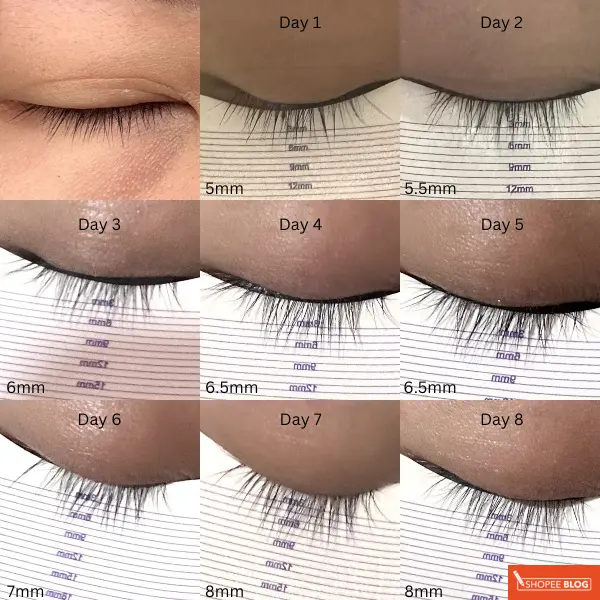 day 0-8 right xlash eyelash growth serum