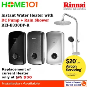 Rinnai Electric Instant Water Heater with DC Pump Crystal Series REI-B330DP-R