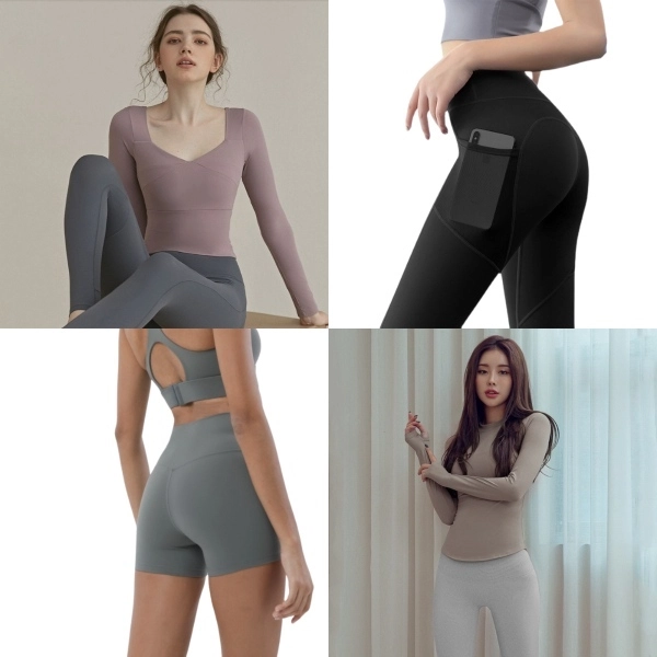 affordable activewear singapore: Long Sleeves Cropped Yoga Top, High Waist Biker Pants Workout Shorts, Yoga Legging Pants with Pockets