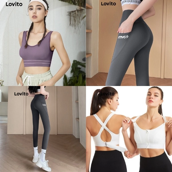 affordable activewear singapore: Lovito Sports Yoga Bra, Lovito Casual Plain Zipper Criss-Cross Sports Bra