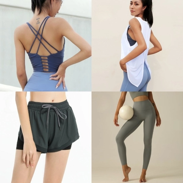 affordable activewear brand singapore: Strappy Sports Bra, Fitness Tie Back Tank Top, Sports Running Shorts With Drawstring, Yoga Pants Compression Pants