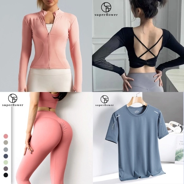 affordable activewear singapore: Women’s Peach Hip Yoga Pants, Padded Cross Back Long Sleeve Top, Men’s High Elastic Breathable Quick Dry Short Sleeve T-shirt