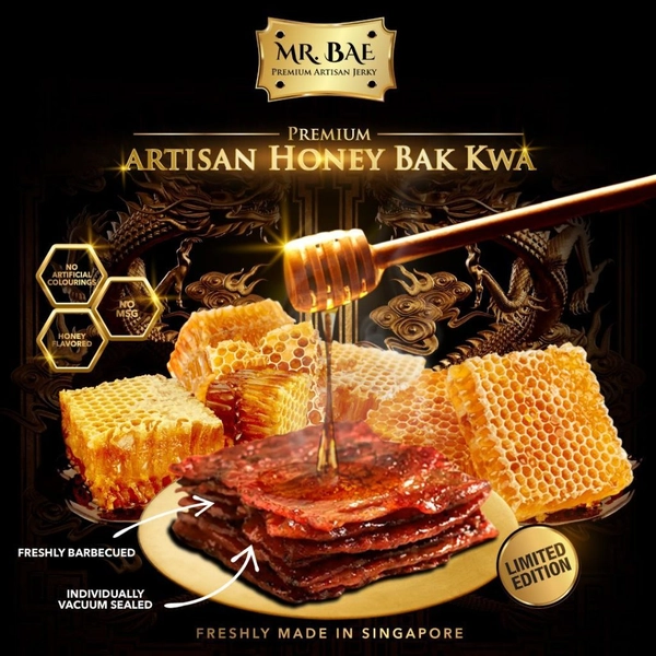 Mr Bae premium artisan honey bak kwa, freshly barbecued and individually vacuum sealed