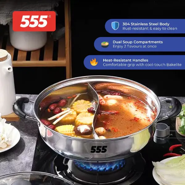 best steamboat pot singapore - 555 Premium Stainless Steel 2-Sided Yuanyang hotpot Steamboat with Divider