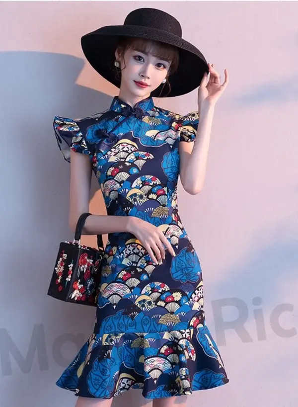 Modern Butterfly Sleeve Slim Fit Cheongsam