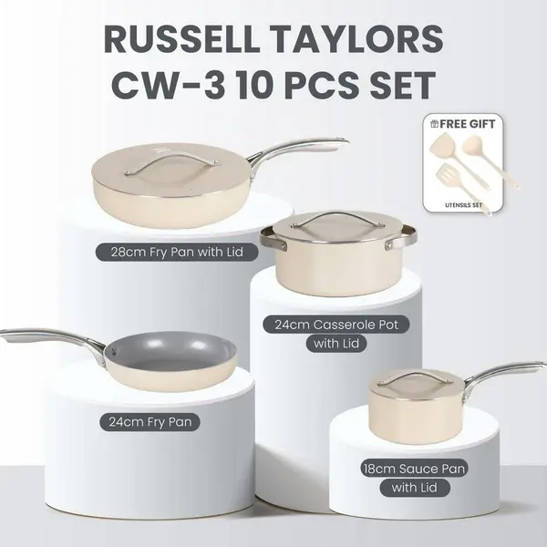 best housewarming gift idea for the kitchen: Russell Taylors Ceramic Non-Stick Kitchen Cookware Set