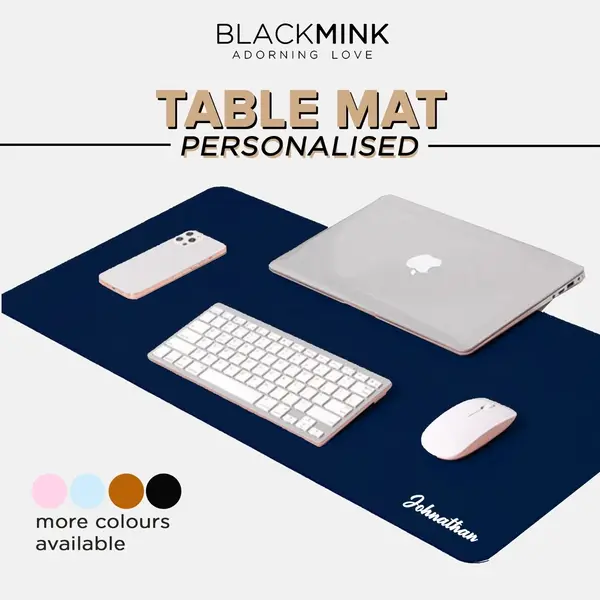 gift for men singapore: Personalised Leather Mousepad in navy blue