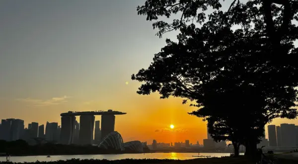 places to chill in singapore: Tanjong Rhu Promenade with a sunset glow in the background