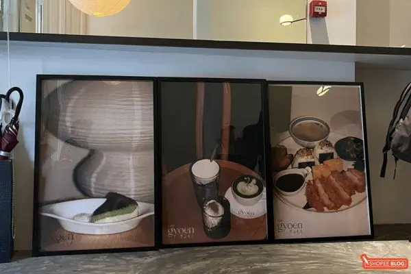 Cafe Gyoen Matcha Bar interior aesthetics and photo frame placement