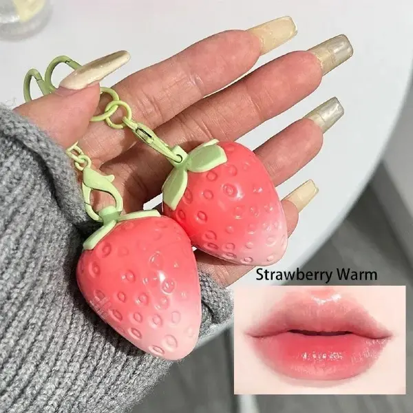 strawberry lip balm colour changing keychain shopee trending