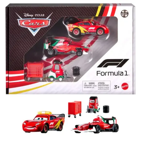 Disney And Pixar Cars X Formula 1 Collab, Lightning Mcqueen, Francesco Bernoulli & Alex Machino