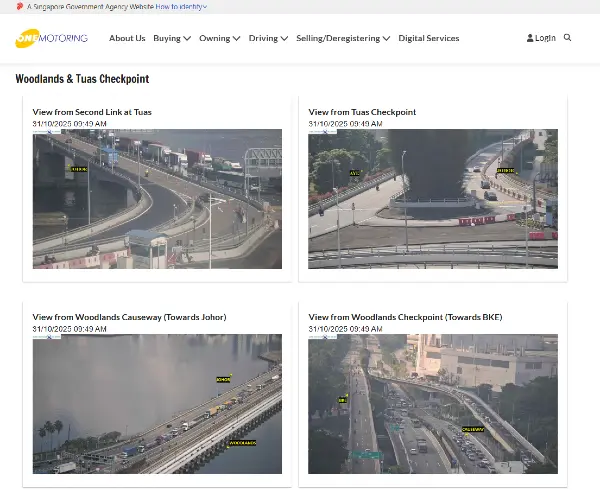 OneMotoring jb causeway live traffic check website