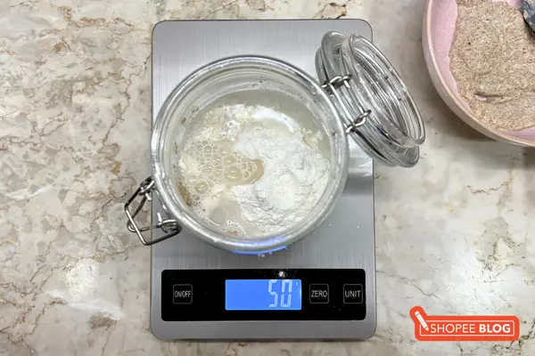 how to make sourdough starter - Add 50g Water